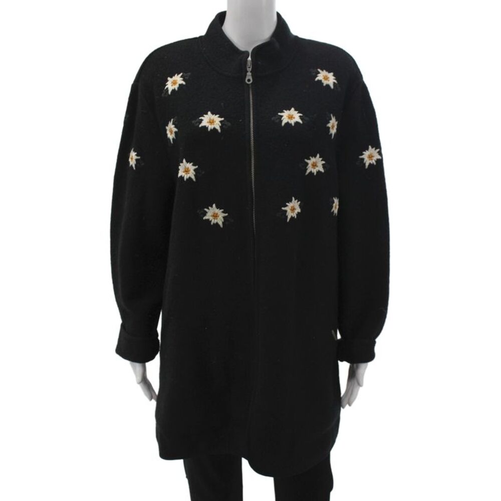 Geiger Collections Unisex Adults Overcoat Black Floral Wool Size 42
